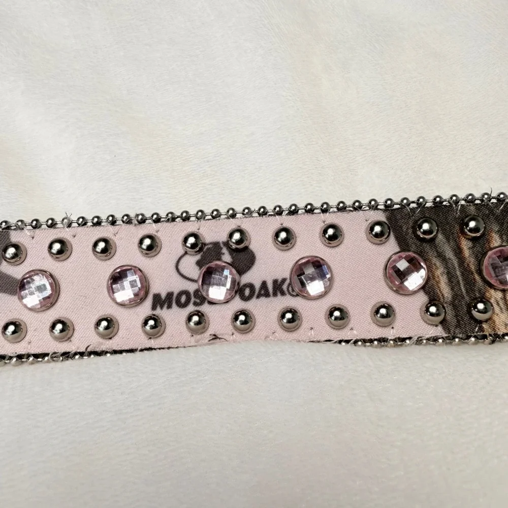 Nocona Y2K Pink Mossy Oak Camo Belt Size 28 Rhinestone Studded Western